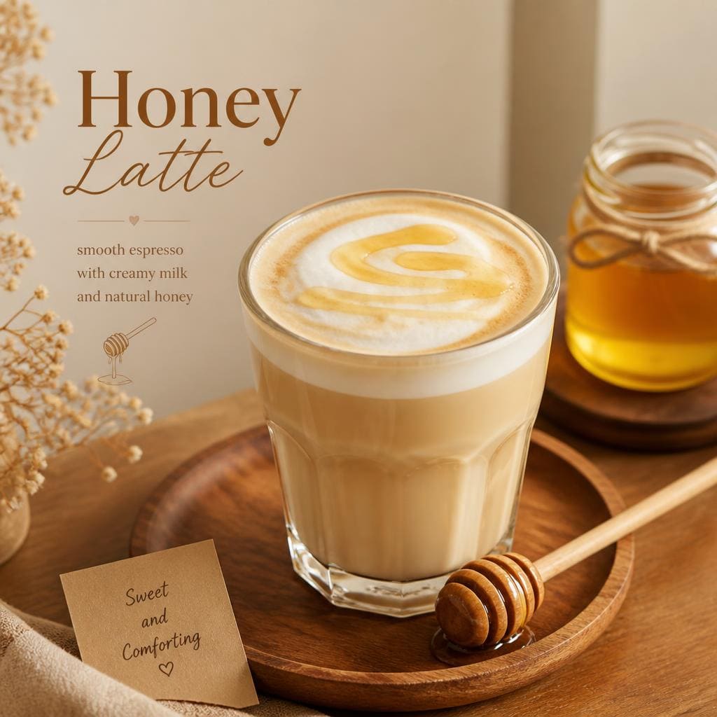 Honey Latte dengan rasa kopi susu creamy dan madu manis